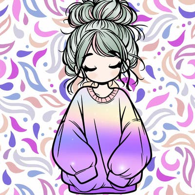 girl with baggy sweatshirt and messy bun
