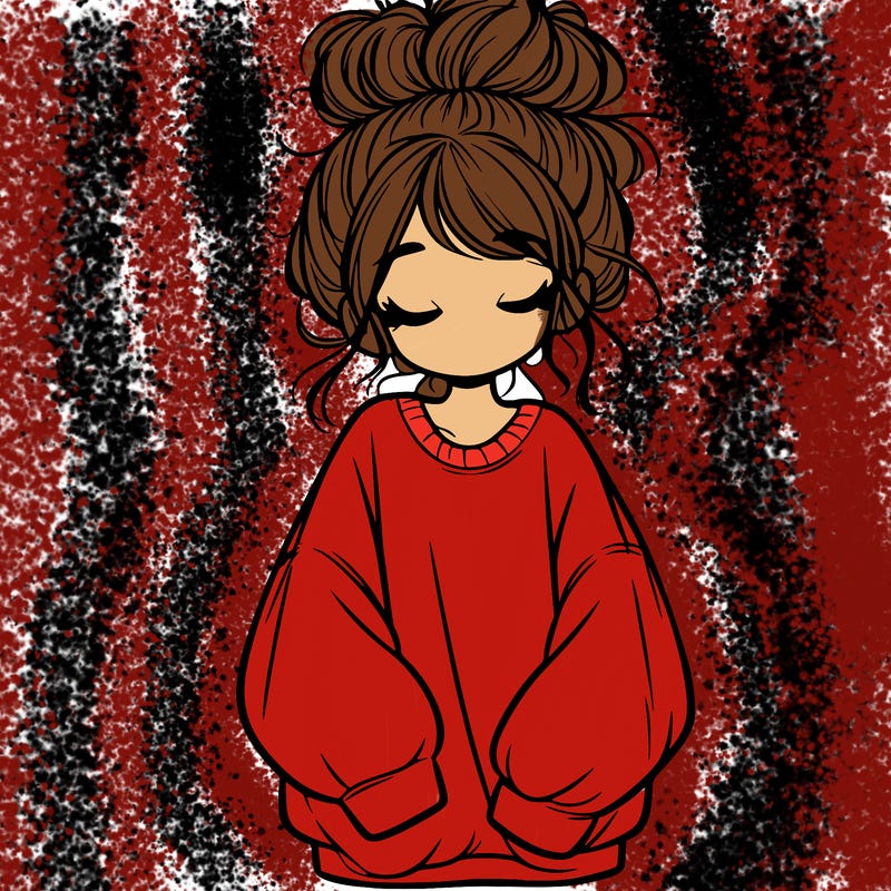 girl with baggy sweatshirt and messy bun