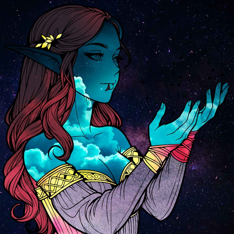 realistic elf girl doing magic