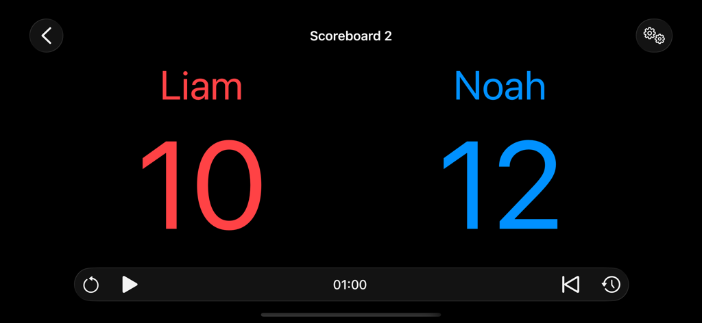 Digital scoreboard showing red and blue scores for two players with a game timer