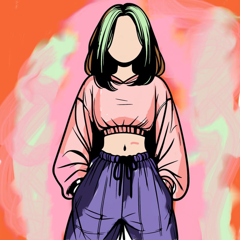 realistic girl faceless with baggy pants and a crop top