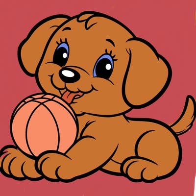 puppy with a ball in mouth