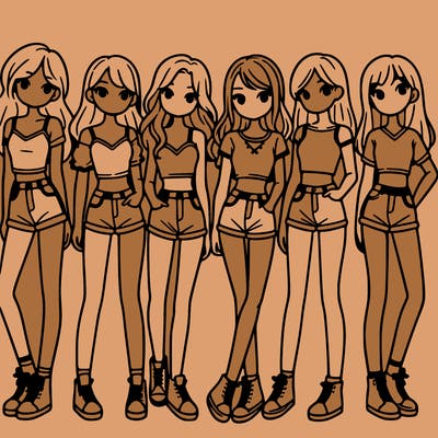 a group of girls wearing crop tops and shorts