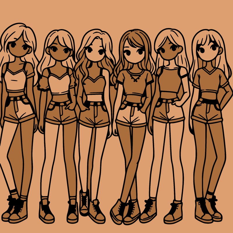 a group of girls wearing crop tops and shorts