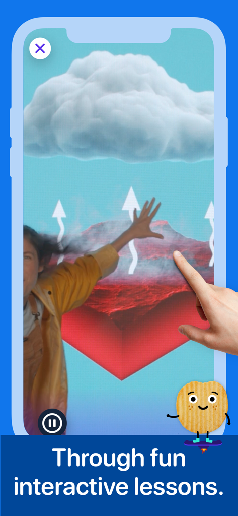 Weather for Kids Play & Learn - Child interacting with a weather science lesson featuring Haley the science expert and educational cloud graphics