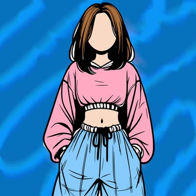 realistic girl faceless with baggy pants and a crop top