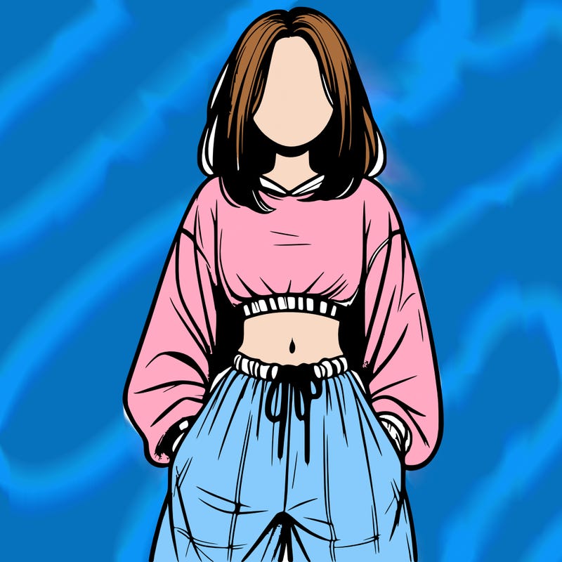 realistic girl faceless with baggy pants and a crop top