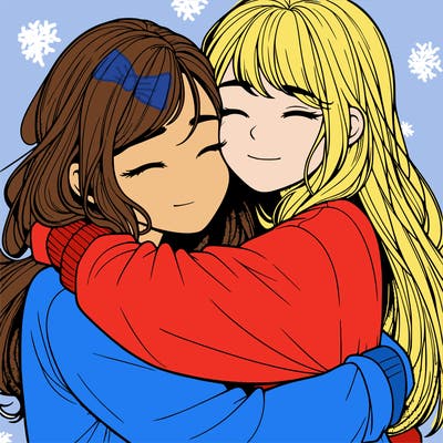 realistic two girls hugging