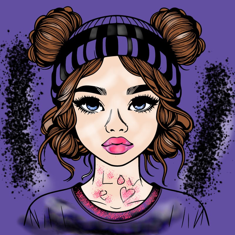 realistic girl with buns in her hair with a beanie on