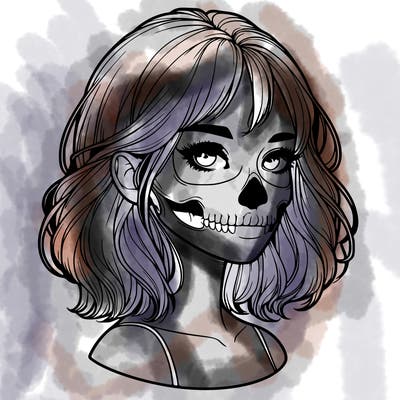 realistic girl with skull