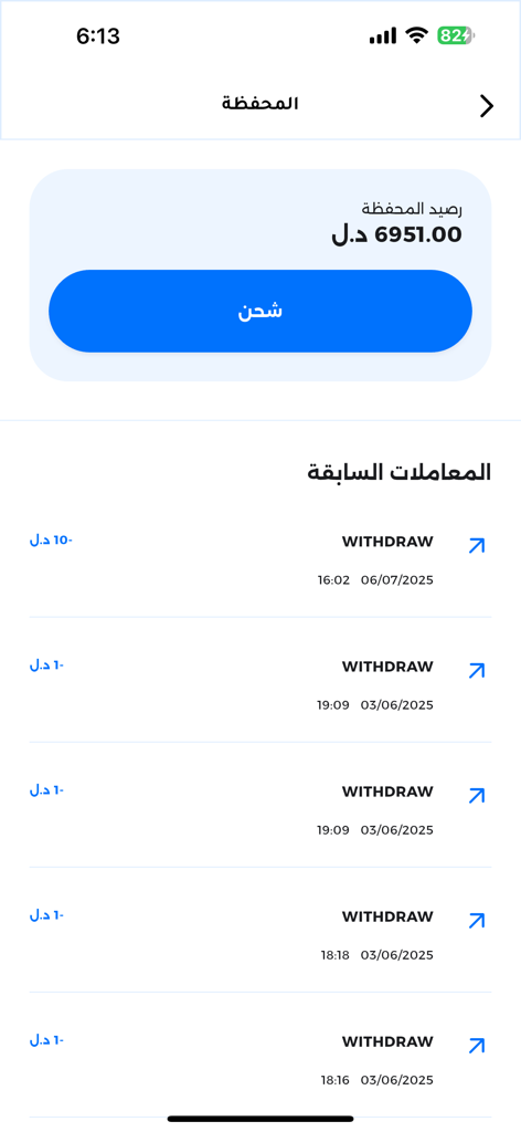 Krotik - Krotik App-Wallet-Oberfläche, die den Saldo in libyschen Dinar und frühere Auszahlungstransaktionen anzeigt.
