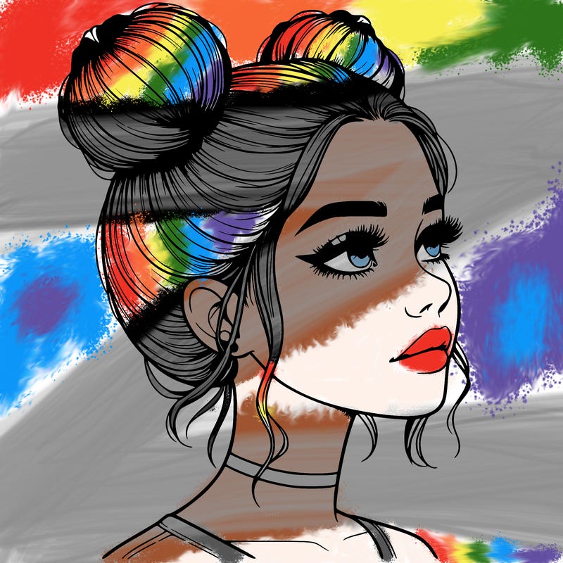 realistic girl with buns on the top of her head