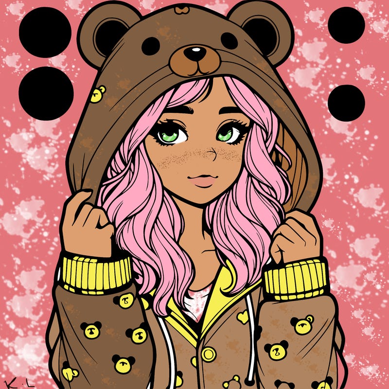 realistic girl in a animal pjs hoodie