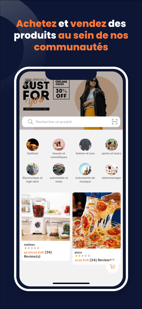 Lama x - Interface of the Lama x app marketplace showing product categories and listings for community buying and selling.