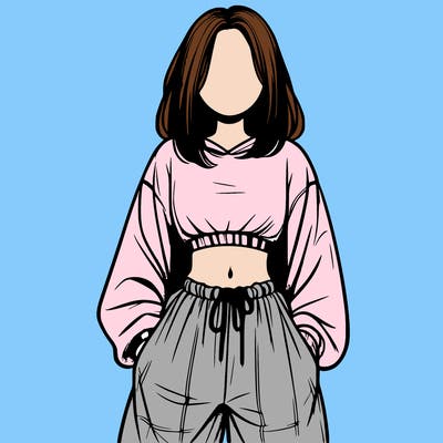 realistic girl faceless with baggy pants and a crop top
