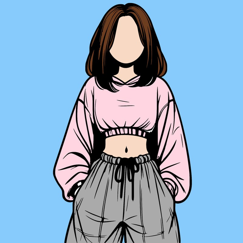realistic girl faceless with baggy pants and a crop top