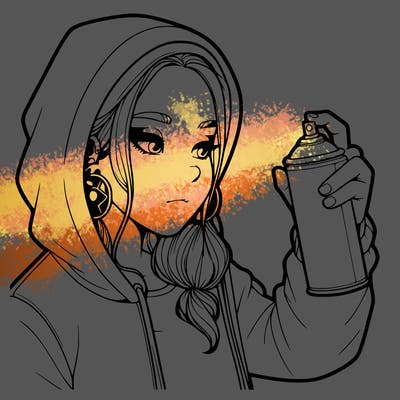 a realistic girl, spray painting