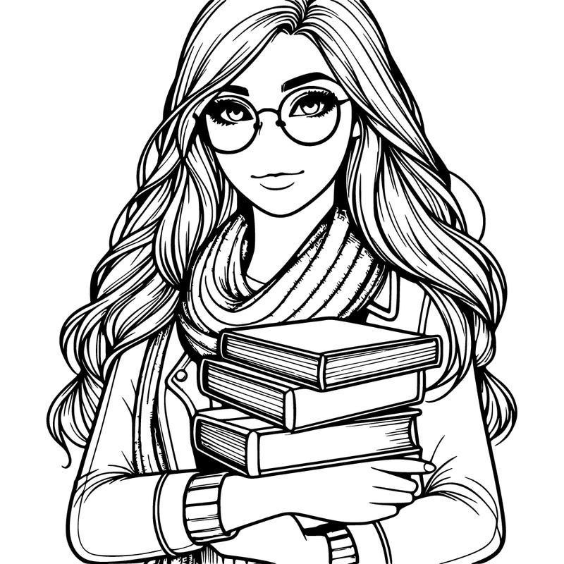 realistic girl with books