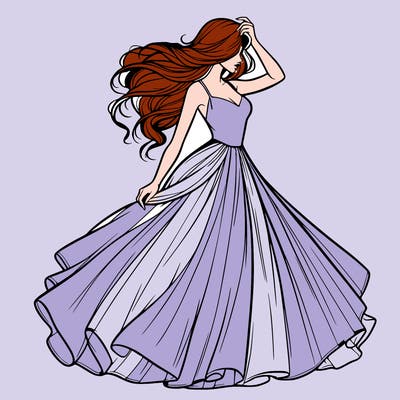 realistic woman with dress flowing in the wind