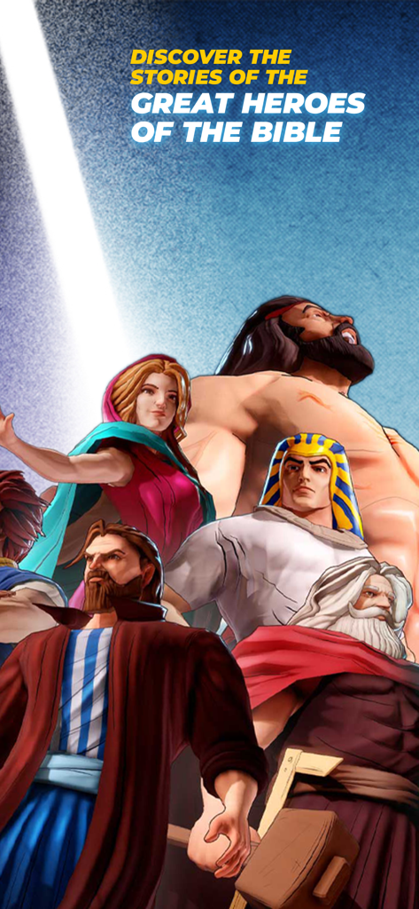Biblical characters in a superhero art style for Bible Trivia Game Heroes
