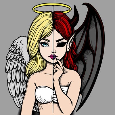 realistic angel half demon