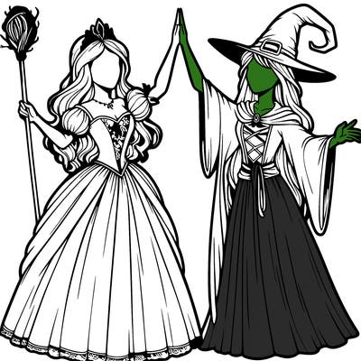 detailed realistic split of a princess and a witch