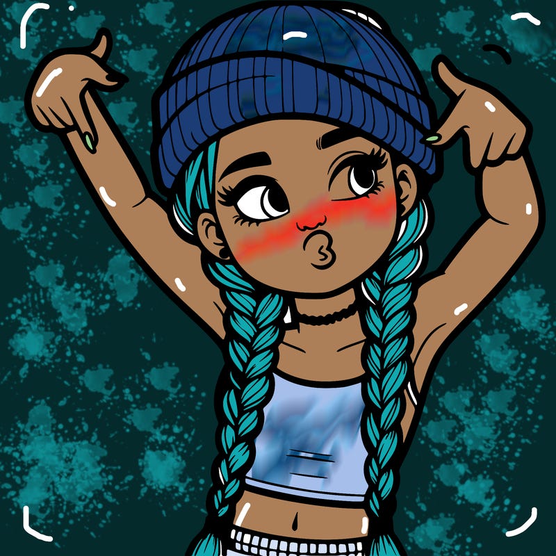 realistic teenage girl with braids and a beanie and crop top doing 🫶🏼