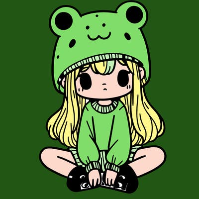 a girl wearing a frog hat and some frog socks