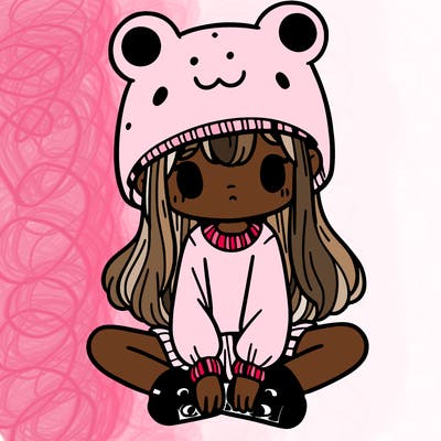 a girl wearing a frog hat and some frog socks