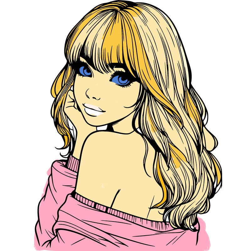 realistic girl with bangs looking over her shoulder