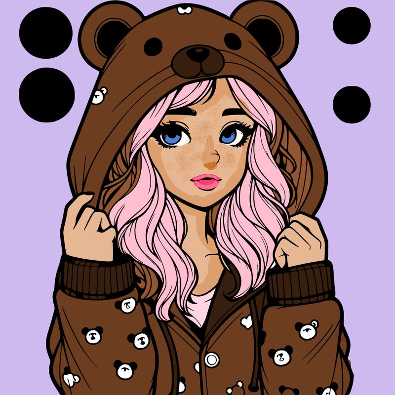 realistic girl in a animal pjs hoodie
