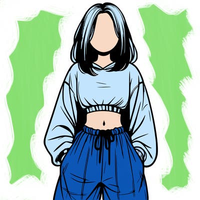 realistic girl faceless with baggy pants and a crop top