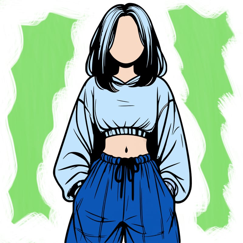 realistic girl faceless with baggy pants and a crop top