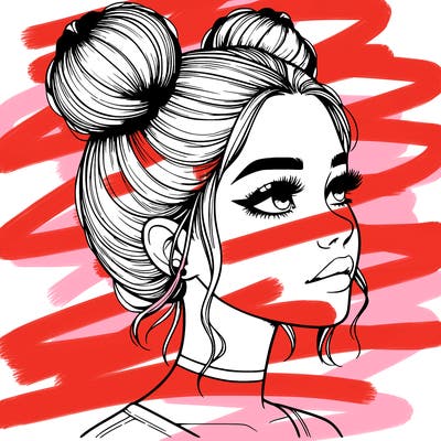 realistic girl with buns on the top of her head