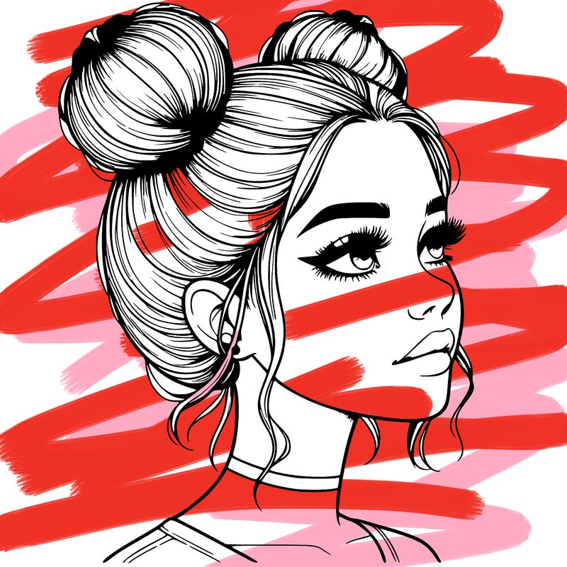realistic girl with buns on the top of her head