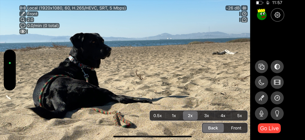 Moblin - Moblin app camera interface showing professional streaming controls and technical status overlays