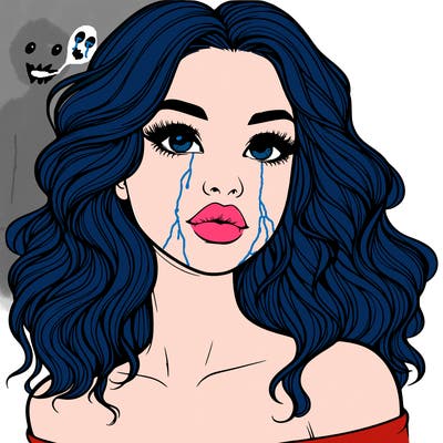 realistic girl with wavy hair and lips