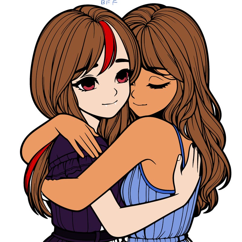 realistic girls hugging