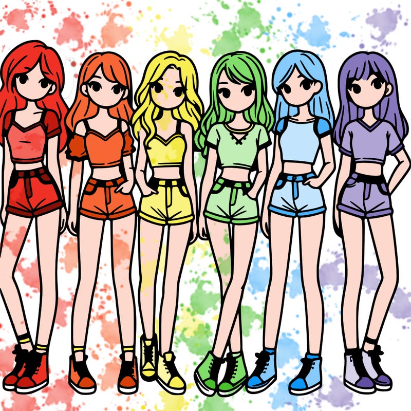 a group of girls wearing crop tops and shorts