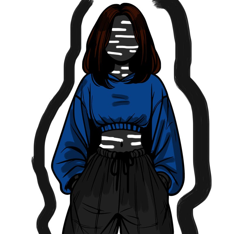 realistic girl faceless with baggy pants and a crop top