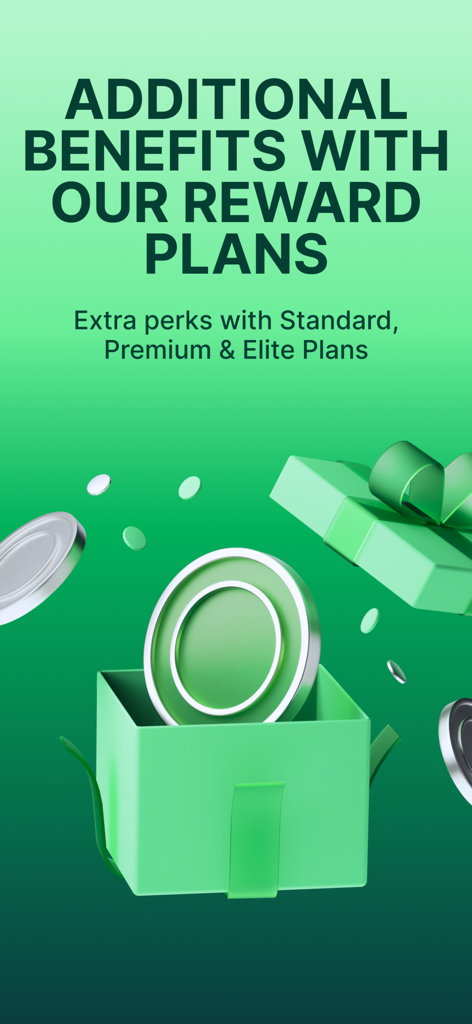 Pantalla promocional de la aplicación Wirex que muestra los beneficios de los planes de recompensas Standard, Premium y Elite