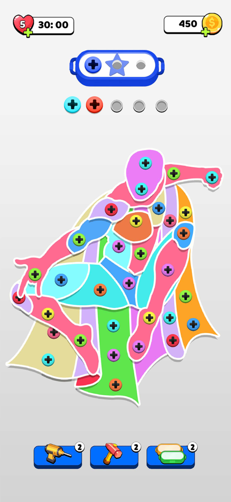 Unscrew Nuts and Bolts Jam - Nível de quebra-cabeça de super-herói colorido no jogo mobile Unscrew Nuts and Bolts Jam