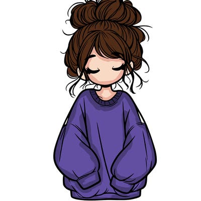 girl with baggy sweatshirt and messy bun