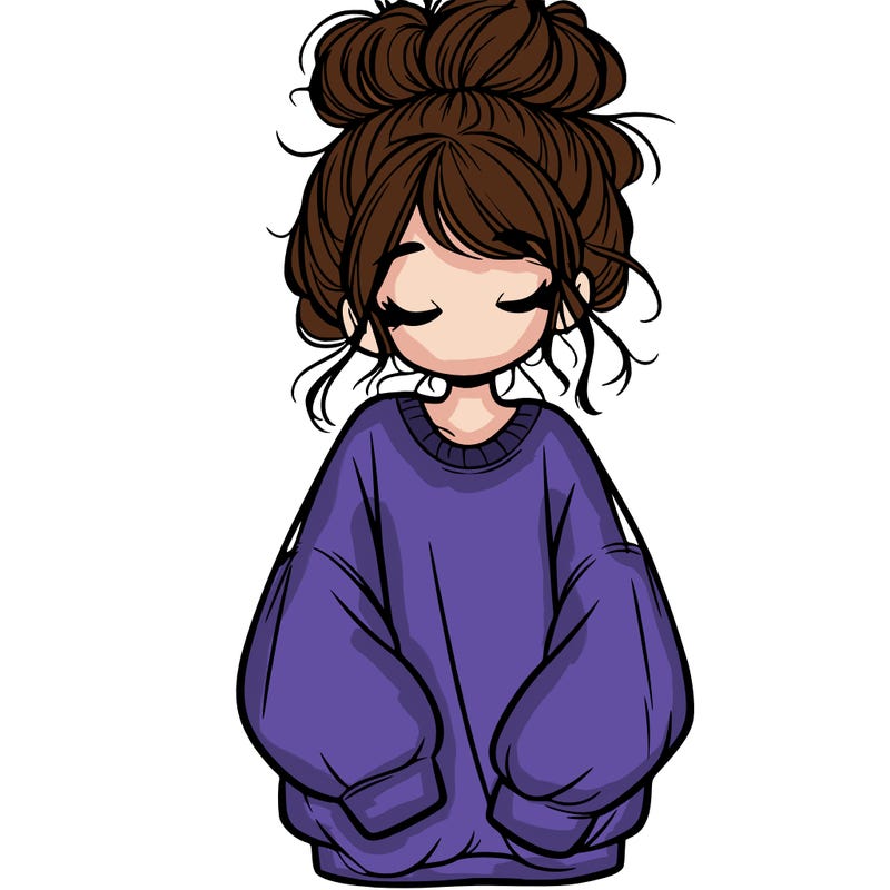 girl with baggy sweatshirt and messy bun