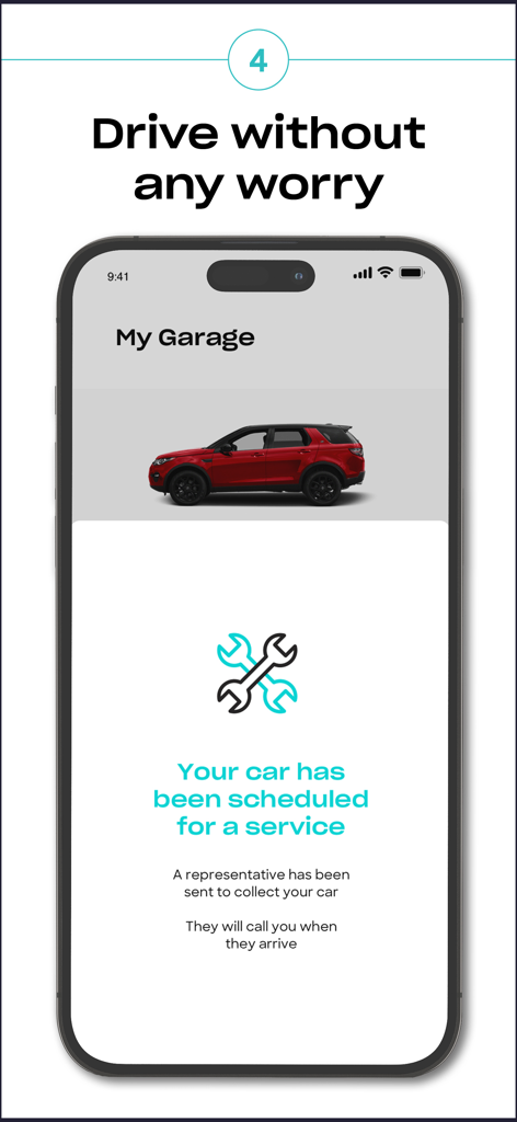 Otto mobile app interface displaying a scheduled car maintenance notification with a red SUV in the virtual garage