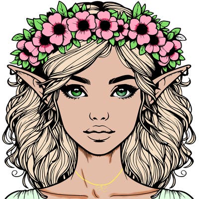 realistic female elf with flower crown
