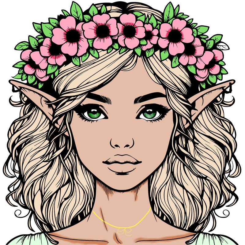 realistic female elf with flower crown