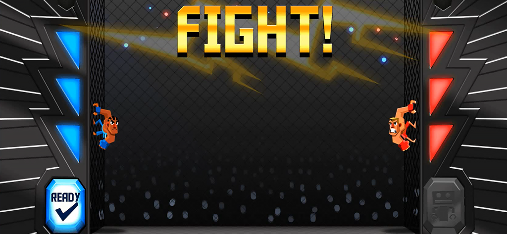 UFB 2: Wrestle & Boxing Games - Two cartoon fighters ready to battle in the UFB 2 MMA arena with a large FIGHT sign