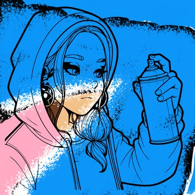 a realistic girl, spray painting