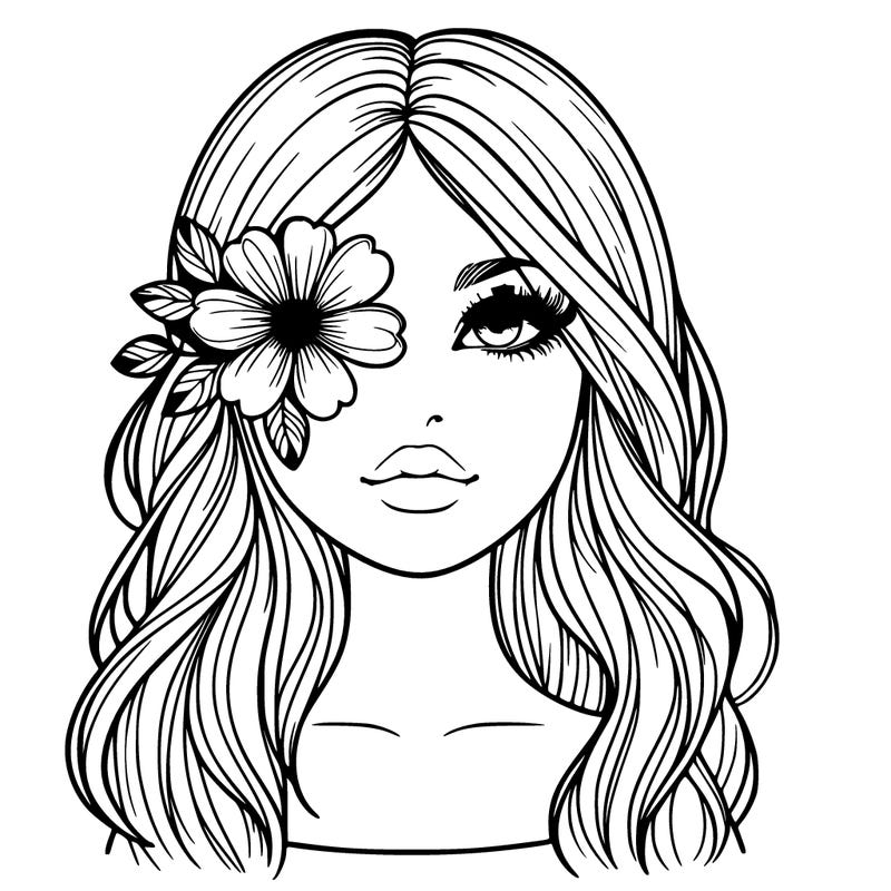 realistic girl with flower over one eye